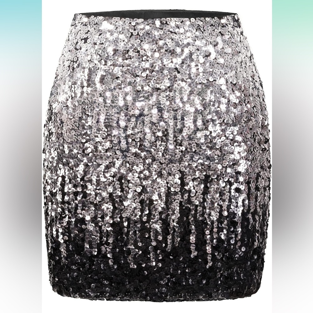 Sequin Skirt Sparkle Stretchy Bodycon - medium black and silver